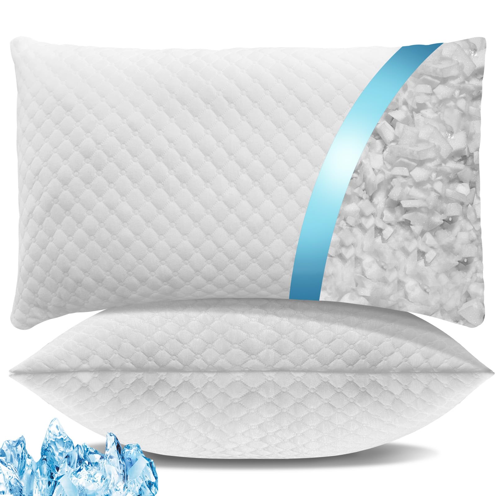 Oaisz Shredded Memory Foam Pillows, Bed Pillows King Size Set Of 2, Cooling Pillows For Sleeping, Adjustable Firm Pillows For Si